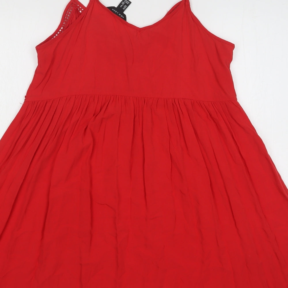 New Look Womens Red Polyester A-Line Size 10 V-Neck Pullover