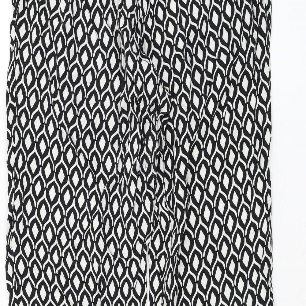 H&M Womens Black Geometric Viscose Trousers Size 4 L25 in Regular