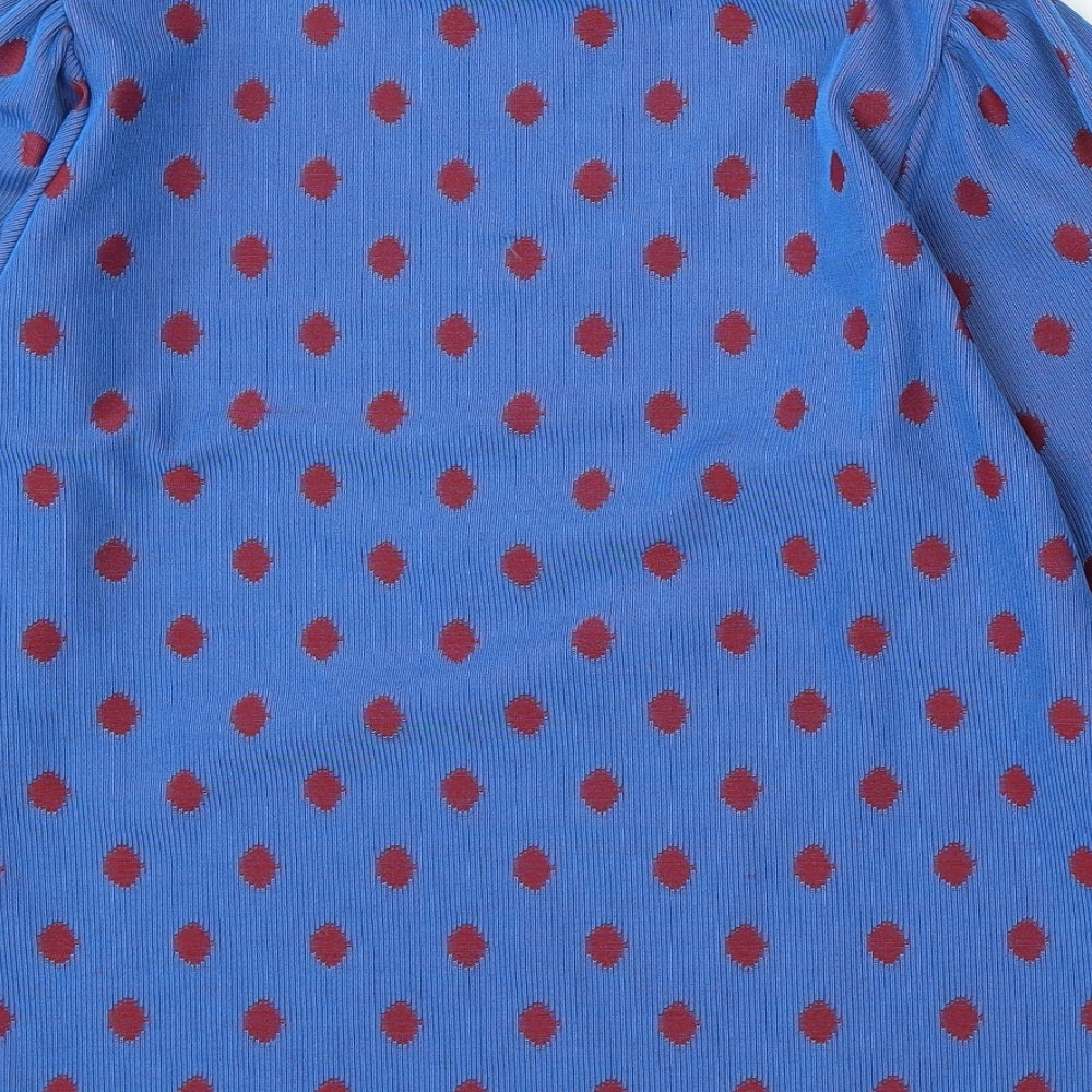 Savida Womens Blue Round Neck Polka Dot Polyester Pullover Jumper Size XL