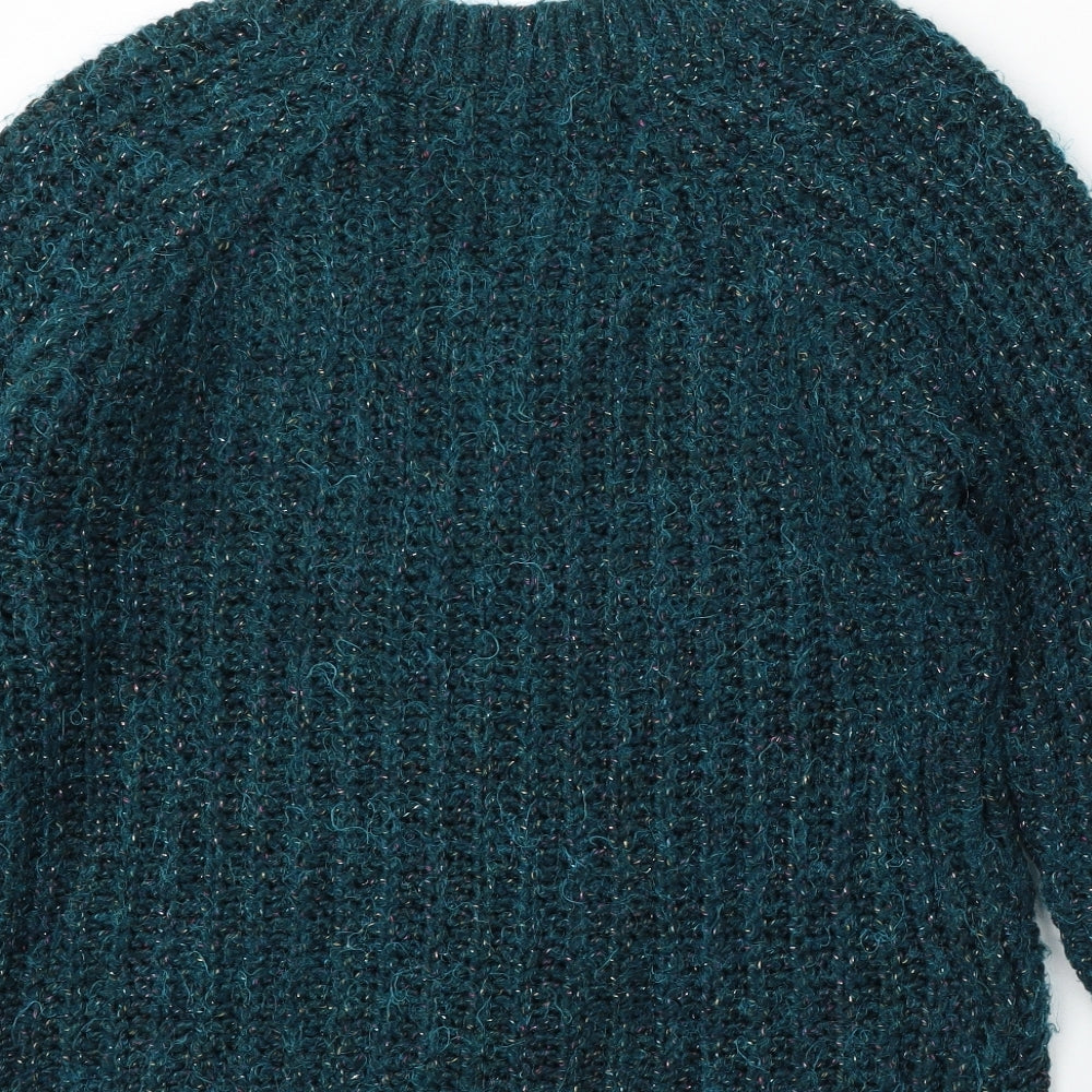 Falmer Womens Green V-Neck Acrylic Pullover Jumper Size M