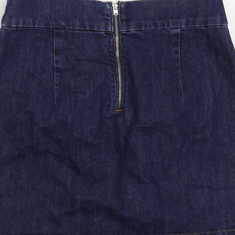 Topshop Womens Blue Cotton Mini Skirt Size 28 in Zip