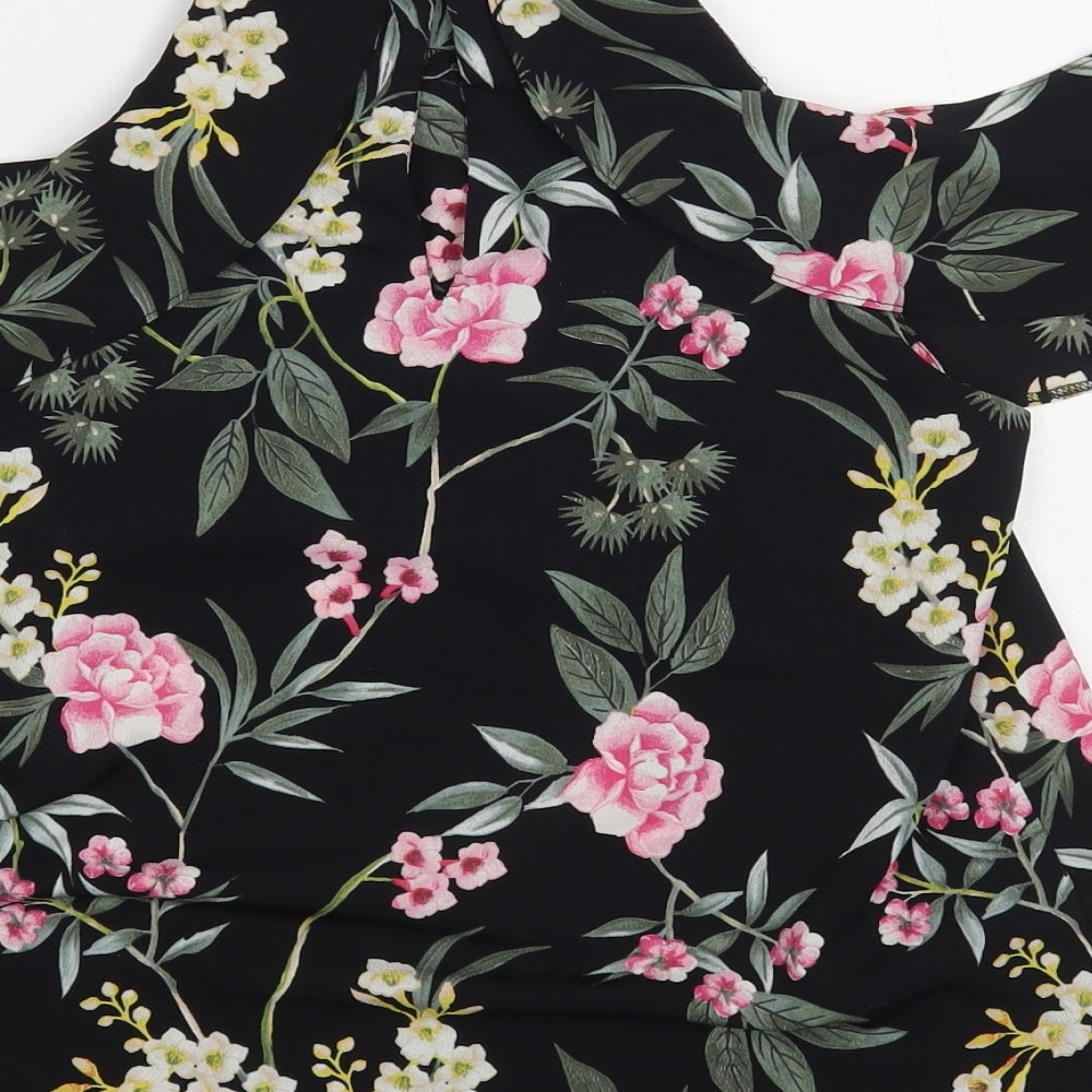 New Look Womens Black Floral Polyester Basic Blouse Size 8 Off the Shoulder - Cold Shoulder