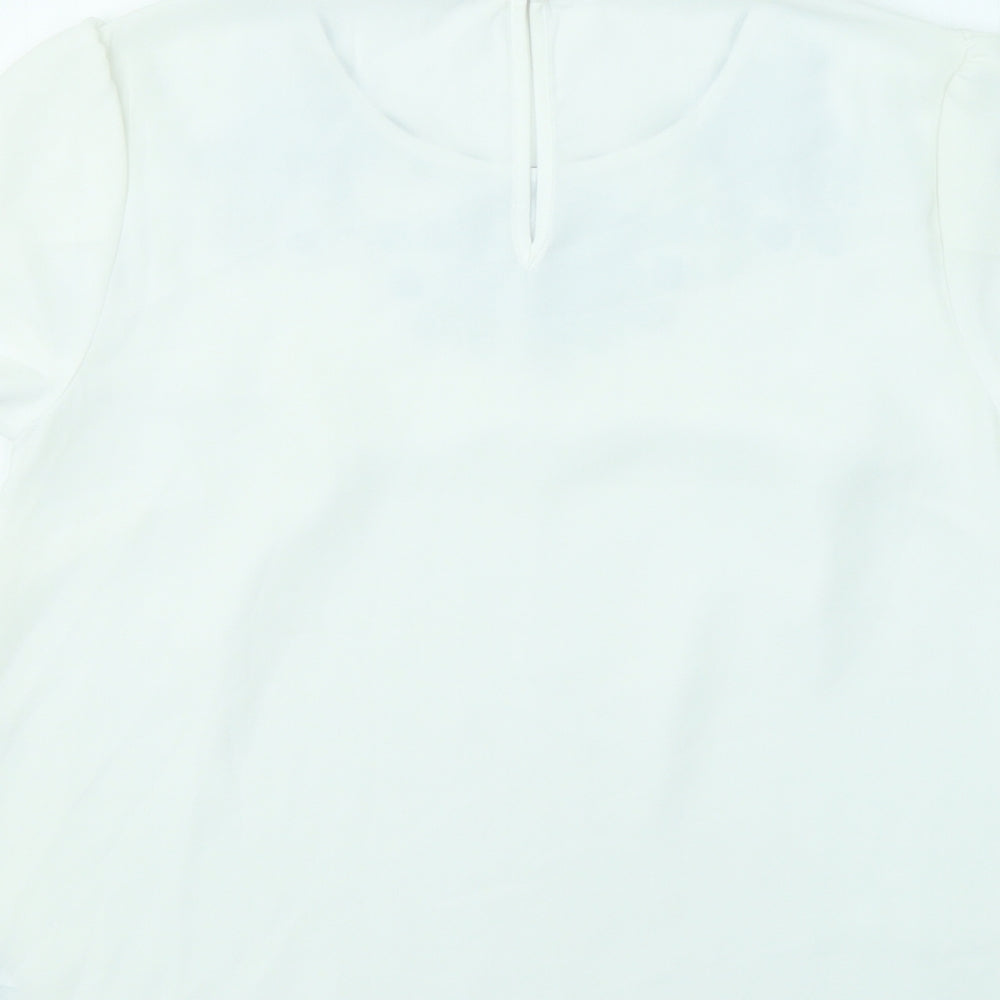 Oasis Womens White Polyester Basic T-Shirt Size 10 Round Neck - Flowers
