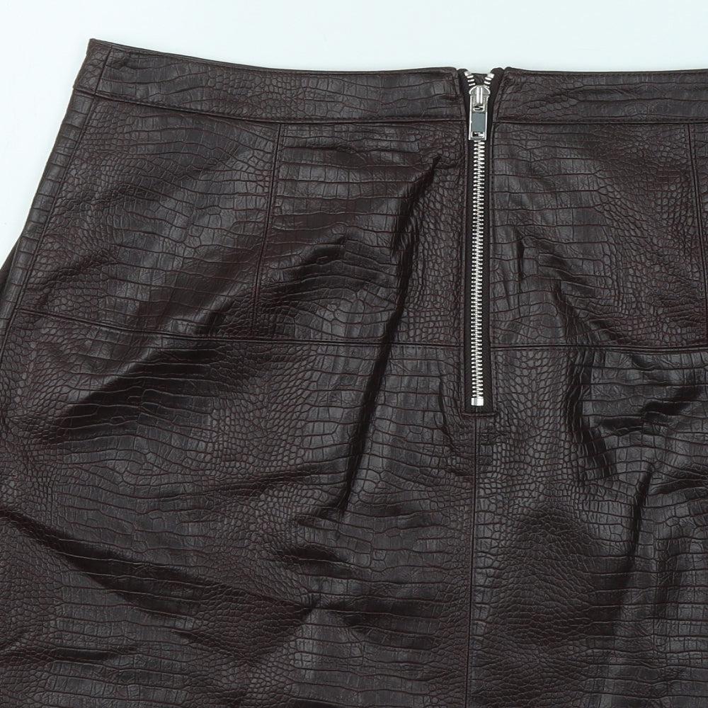 Warehouse Womens Purple Polyurethane A-Line Skirt Size 12 Zip - Crocodile Texture