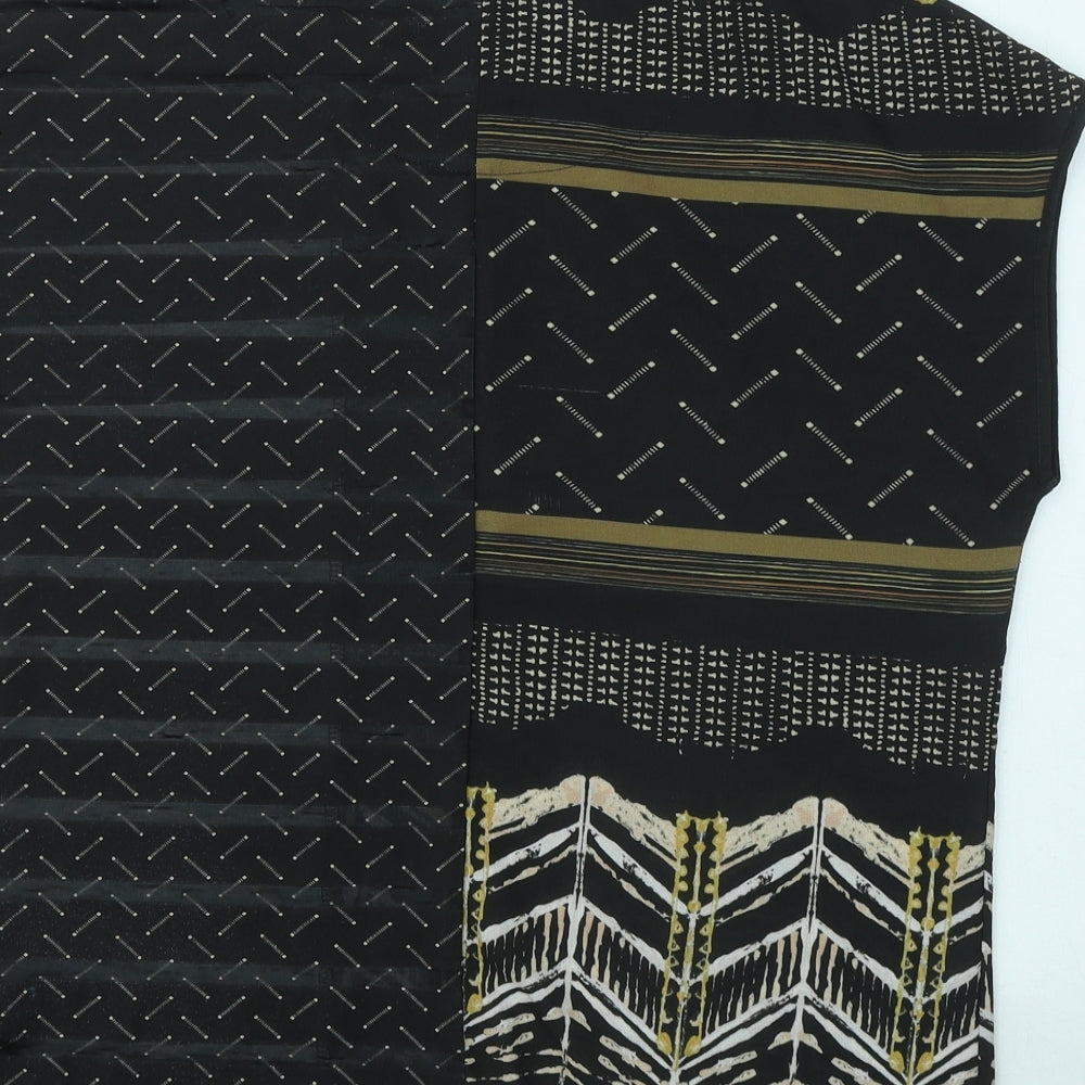 NEXT Womens Black Geometric Polyester Basic T-Shirt Size 8 Round Neck