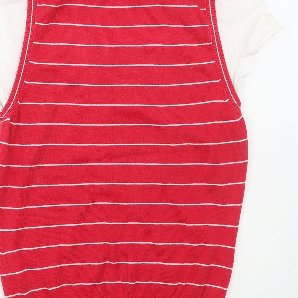 Oasis Womens Red Collared Striped Cotton Vest Jumper Size 14
