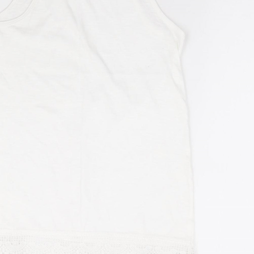 Primark Girls White 100% Cotton Basic Tank Size 12-13 Years Round Neck Pullover