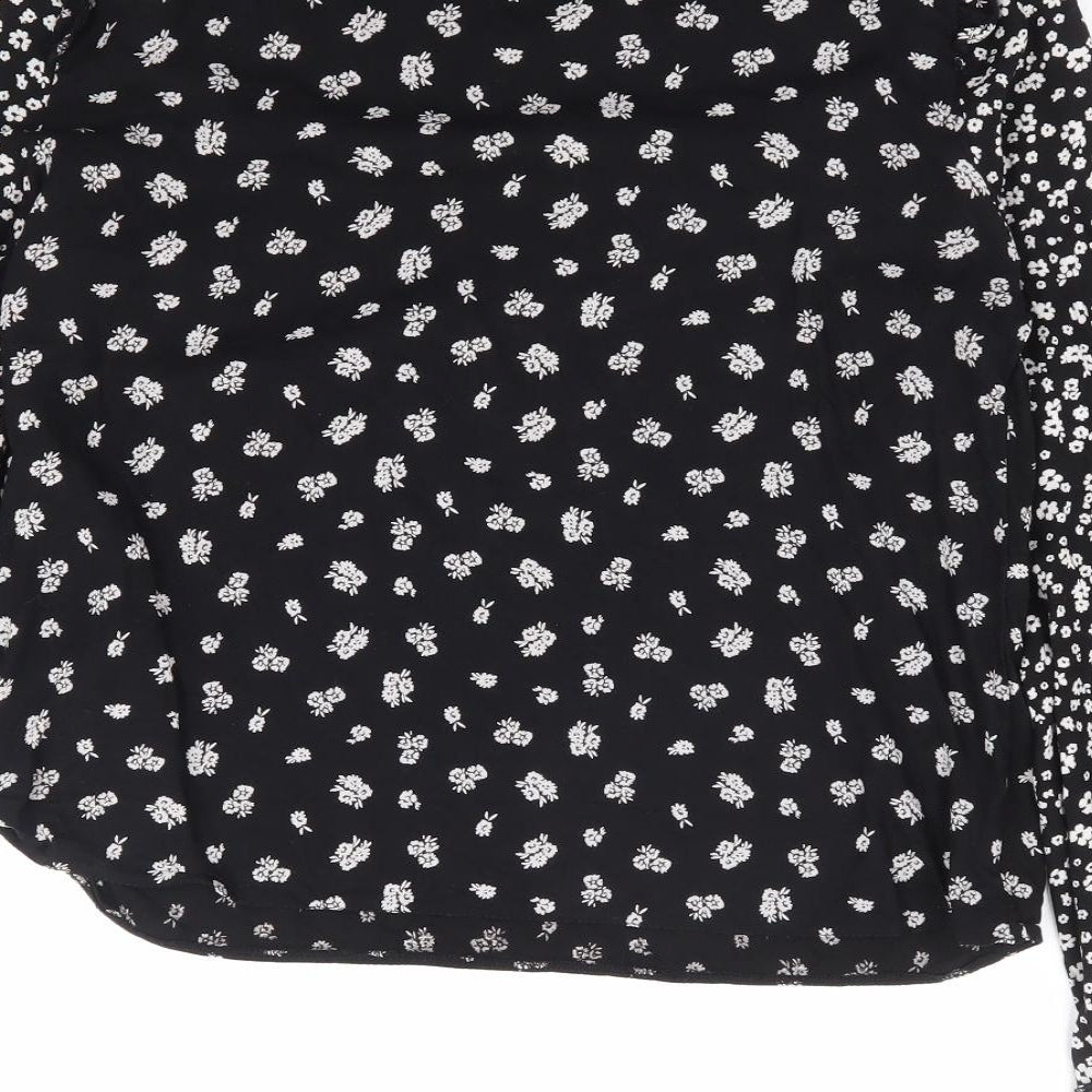 New Look Womens Black Floral Viscose Basic Blouse Size 10 Round Neck