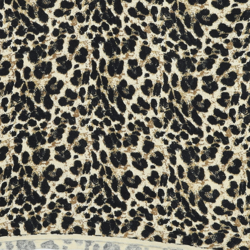 ESMARA Womens Brown Round Neck Animal Print Cotton Pullover Jumper Size 10