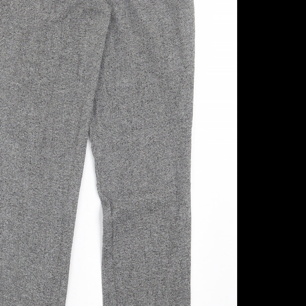 Marks and Spencer Womens Black Herringbone Polyester Trousers Size S L28 in Regular Hook & Eye