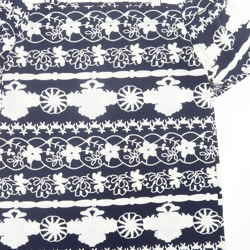 Quiz Womens Blue Floral Polyester A-Line Size M Square Neck Pullover - Cold Shoulder