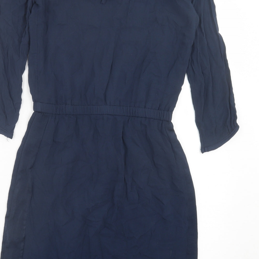 H&M Womens Blue Polyester A-Line Size 4 Crew Neck Zip - Elastic Waist