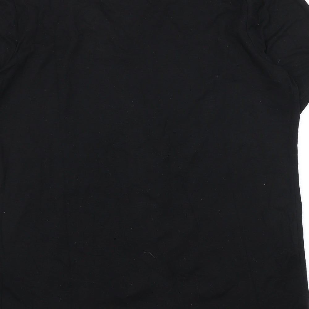 Buur Womens Black Geometric Viscose Basic T-Shirt Size L V-Neck