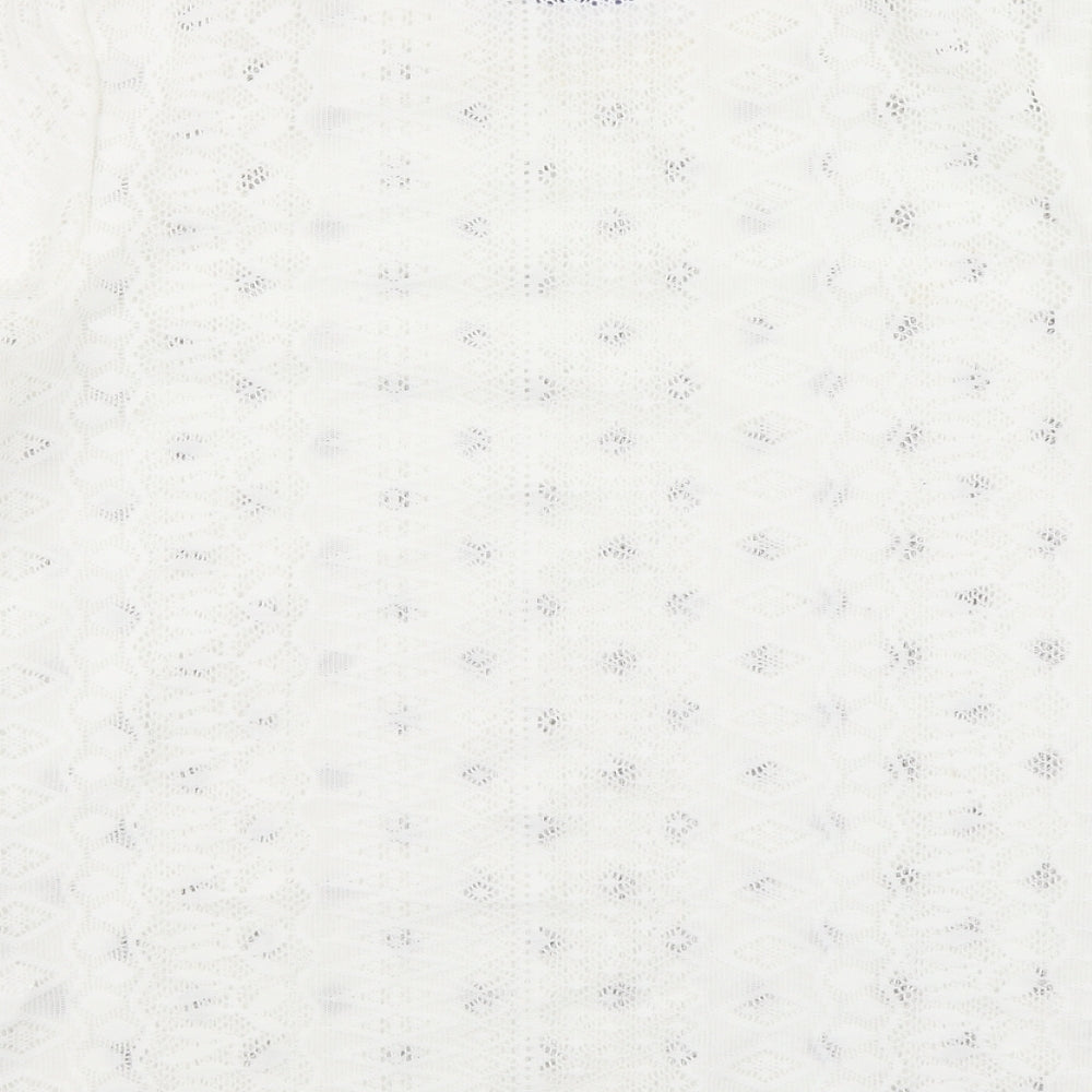 Zara Womens White Polka Dot Polyester Basic Polo Size L Round Neck