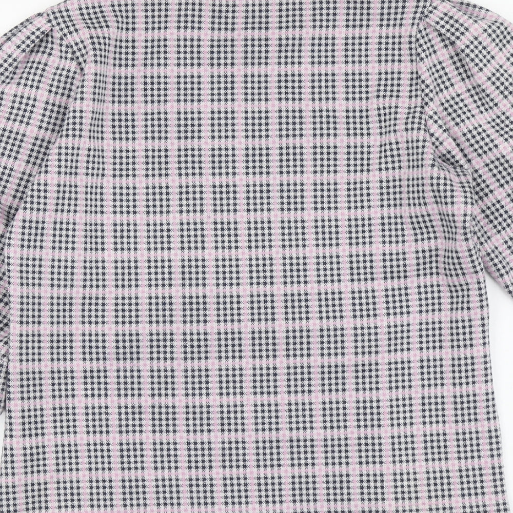Savida Womens Pink Plaid Polyester Basic Blouse Size S Round Neck
