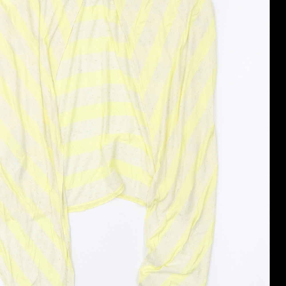 New Look Womens Yellow Striped Polyester Basic T-Shirt Size 14 Round Neck - Open Back