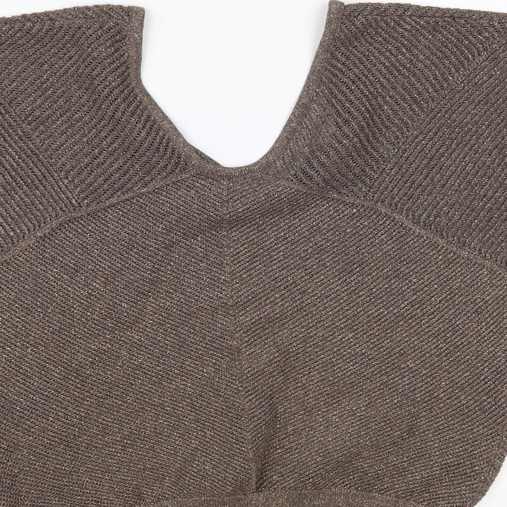 Express Womens Brown V-Neck Acrylic Pullover Jumper Size S
