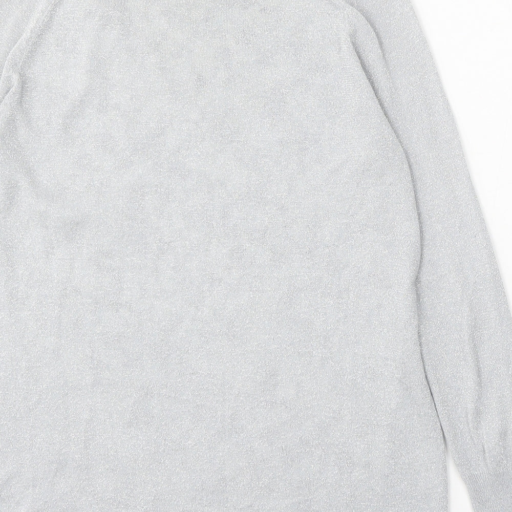 Oasis Womens Silver Round Neck Floral Viscose Pullover Jumper Size XS