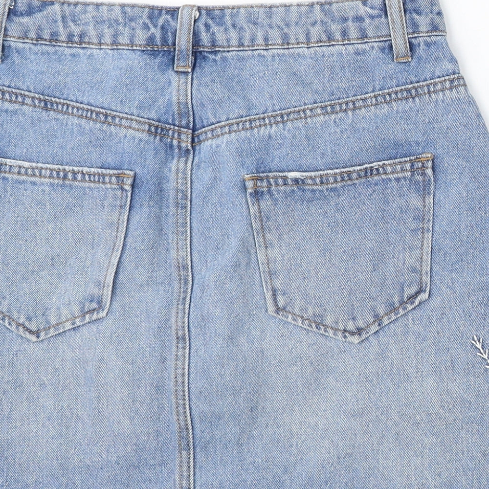 Denim & Co. Womens Blue Floral Cotton A-Line Skirt Size 8 Button
