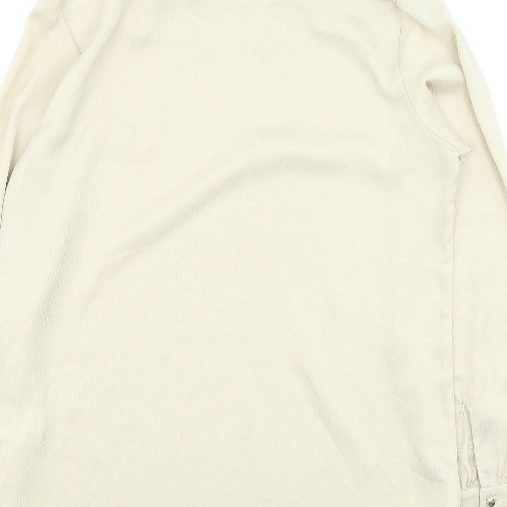H&M Womens Beige Polyester Basic Blouse Size 12 Round Neck