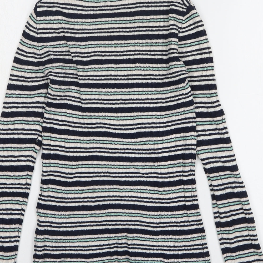 Atmosphere Womens Blue High Neck Striped Viscose Pullover Jumper Size 10