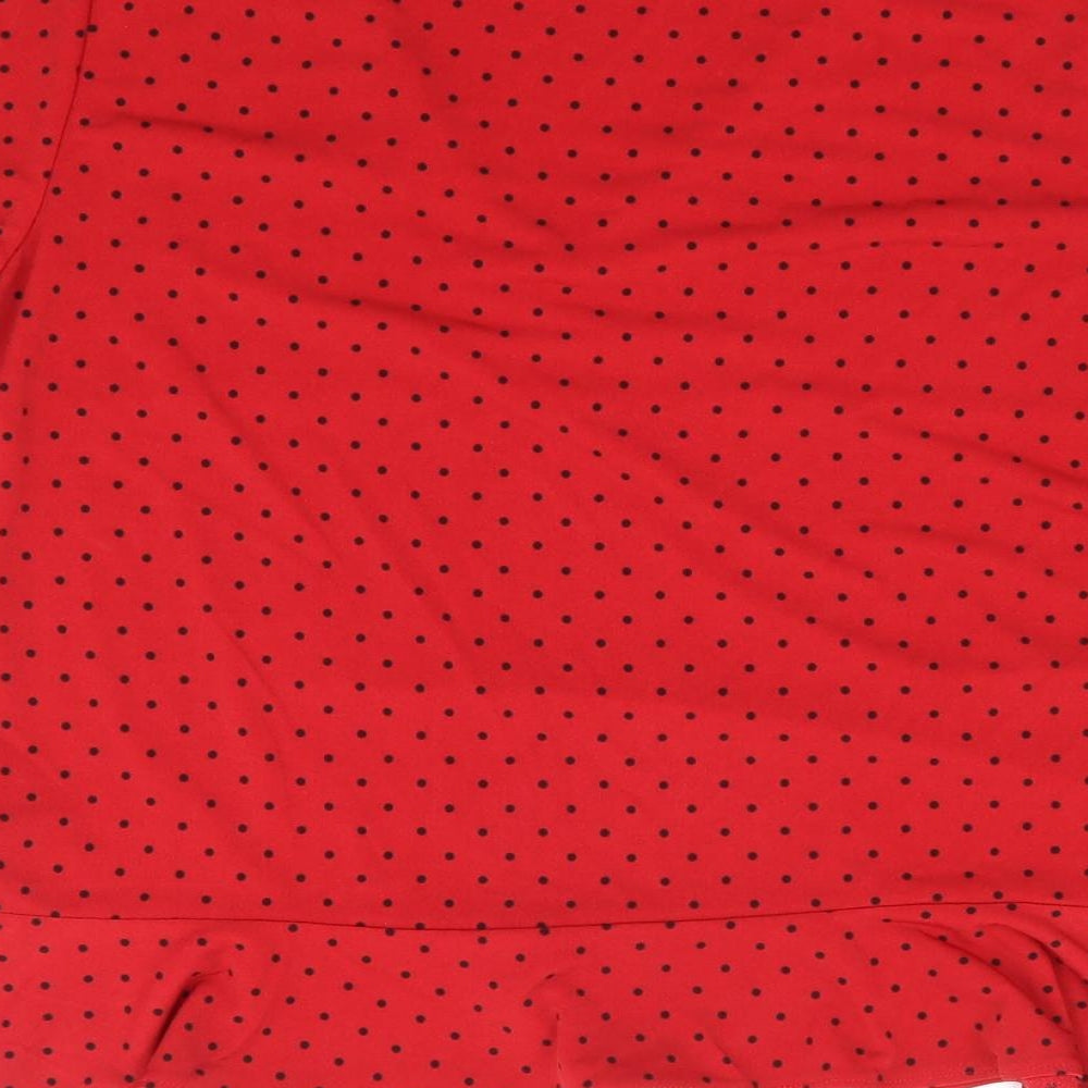 Oasis Womens Red Polka Dot Polyester Jersey T-Shirt Size M V-Neck