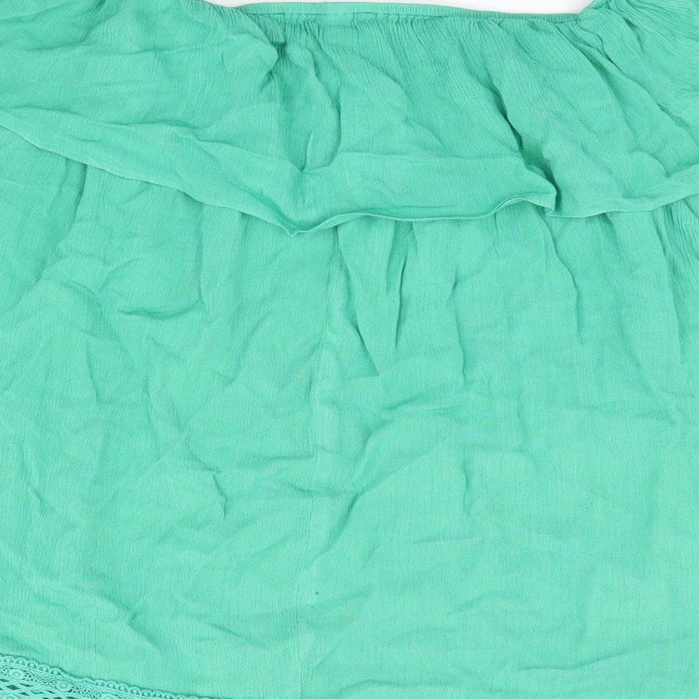 Wallis Womens Green Viscose Basic Blouse Size S Off the Shoulder
