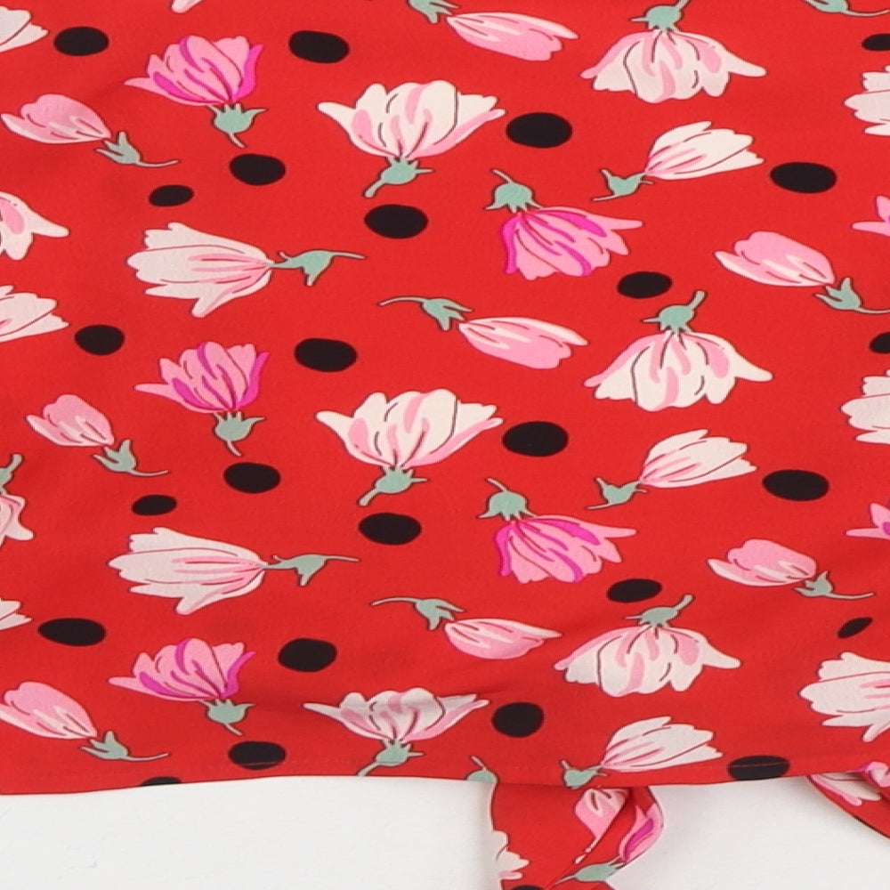 Topshop Womens Red Geometric Polyester Wrap Blouse Size 10 V-Neck - Tie Front