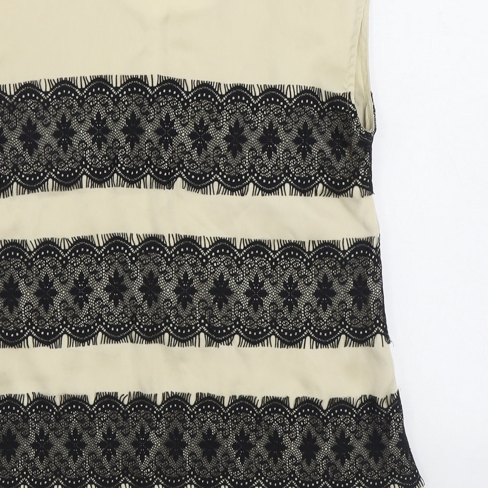 Sandwich Womens Ivory Striped Polyester Basic Blouse Size 8 Scoop Neck - Lace Detail