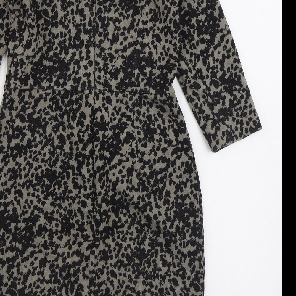Marella Womens Black Geometric Viscose Sheath Size 12 Boat Neck Zip