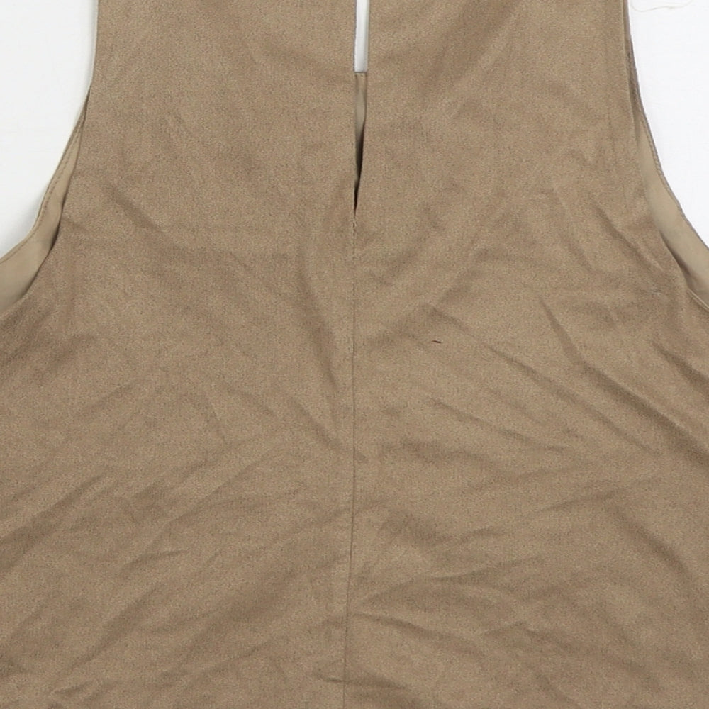 IRIS Womens Brown Polyester Basic Tank Size S Scoop Neck