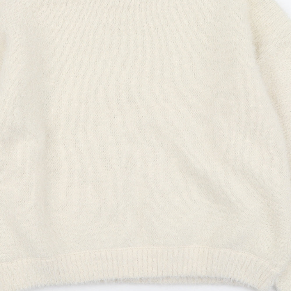 Lindex Girls Ivory Round Neck Polyester Pullover Jumper Size 10-11 Years Button