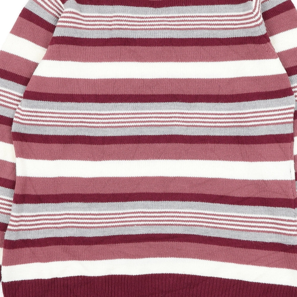 EWM Womens Pink V-Neck Striped Acrylic Pullover Jumper Size 10
