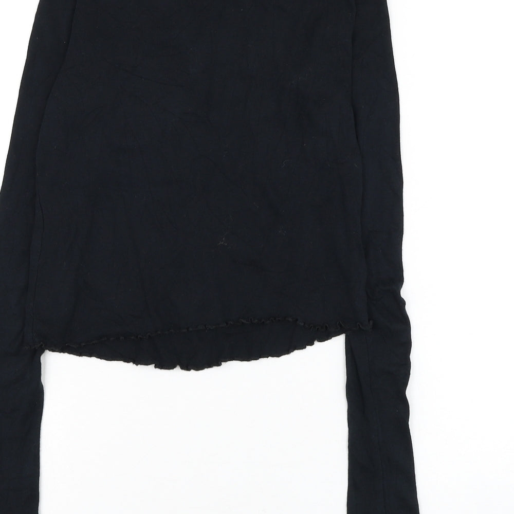 Topshop Womens Black Cotton Cropped T-Shirt Size 6 Round Neck - Tiger Lettuce Hem