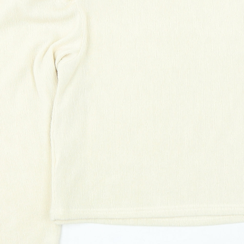 Zara Womens Beige Round Neck Acrylic Pullover Jumper Size S - Puff Sleeve