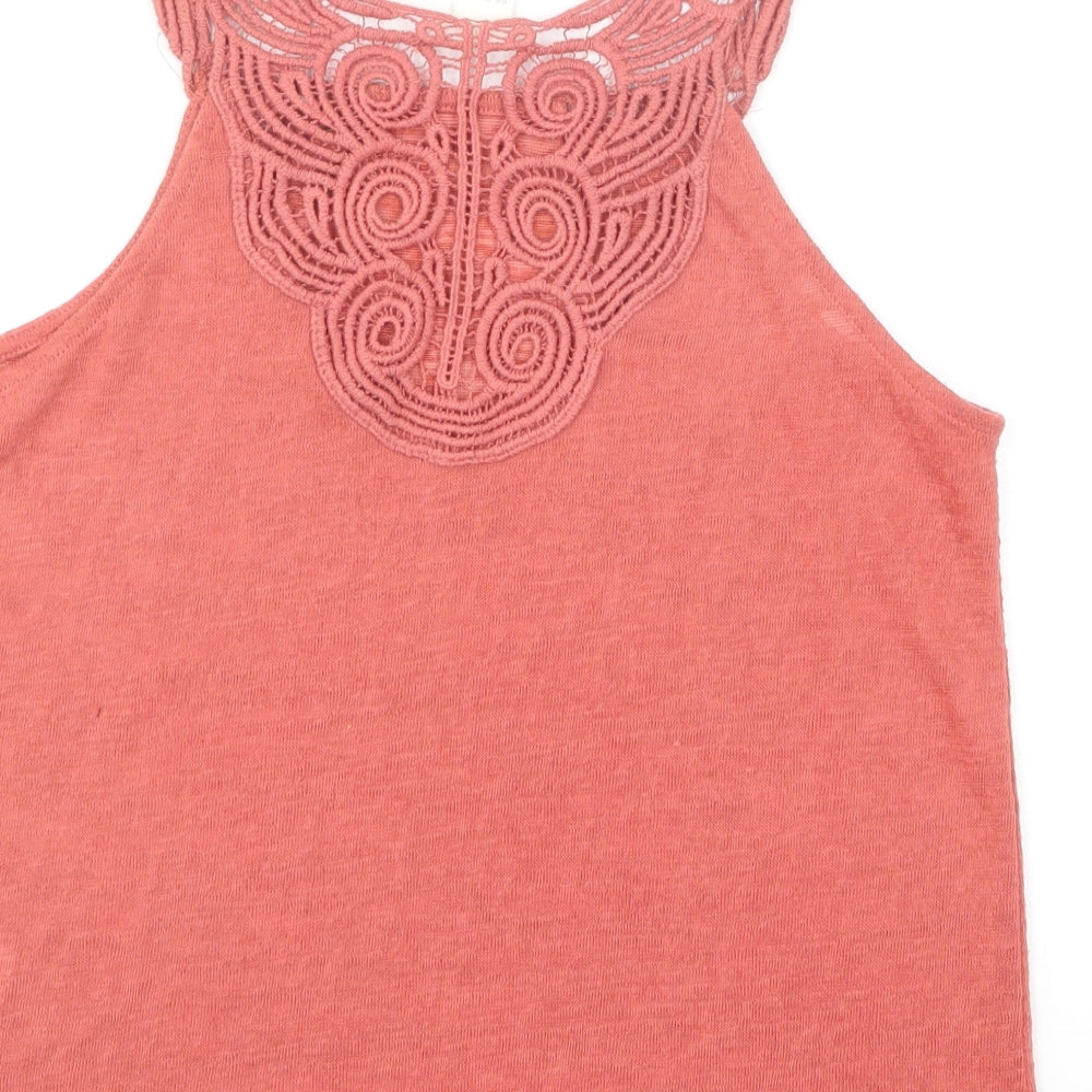 H&M Womens Red Polyester Basic T-Shirt Size XS Halter - Embellished Collar