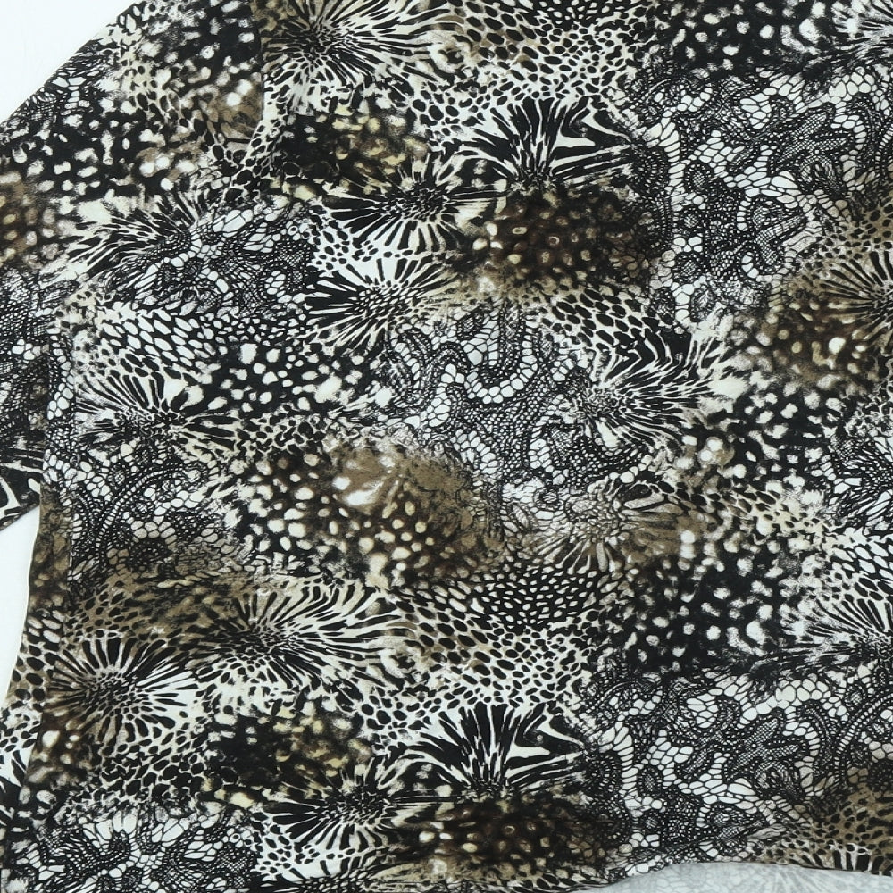 Annabelle Womens Black Floral Polyester Basic T-Shirt Size 16 Round Neck - Gold Neck Detail