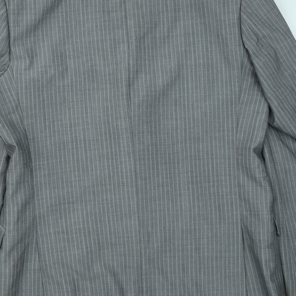 Preworn Mens Grey Striped Viscose Jacket Suit Jacket Size 42