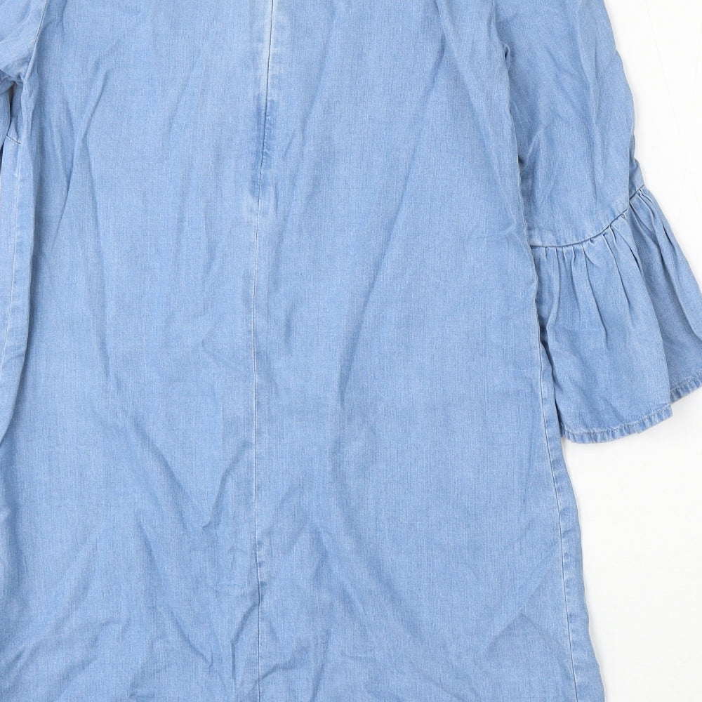 Zara Womens Blue Lyocell A-Line Size M Round Neck Zip