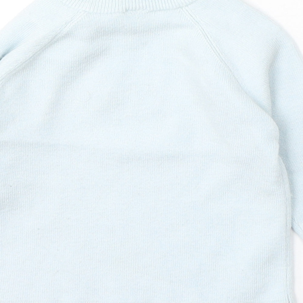 Marks & Spencer Girls Blue Viscose Pullover Jumper Size 3-6 Months Button - Elephants