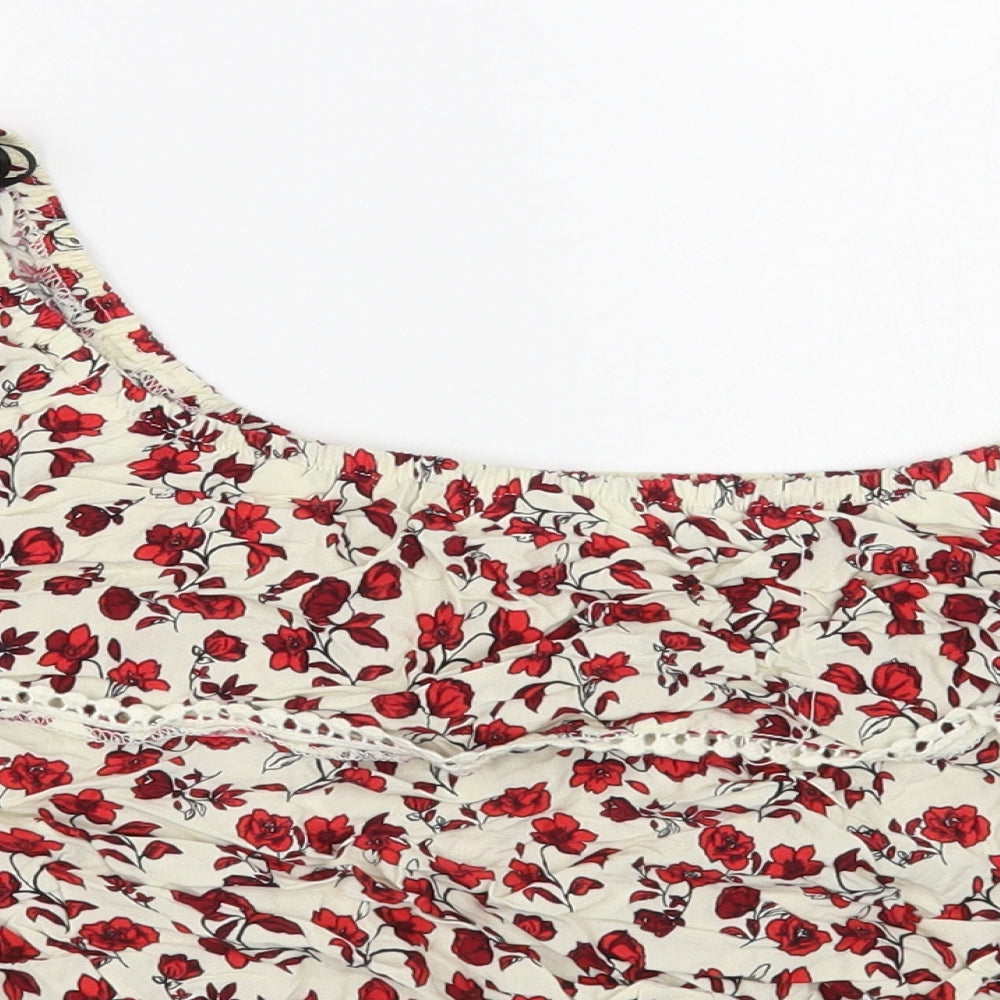 H&M Womens Ivory Floral Viscose Cropped Blouse Size 10 Off the Shoulder