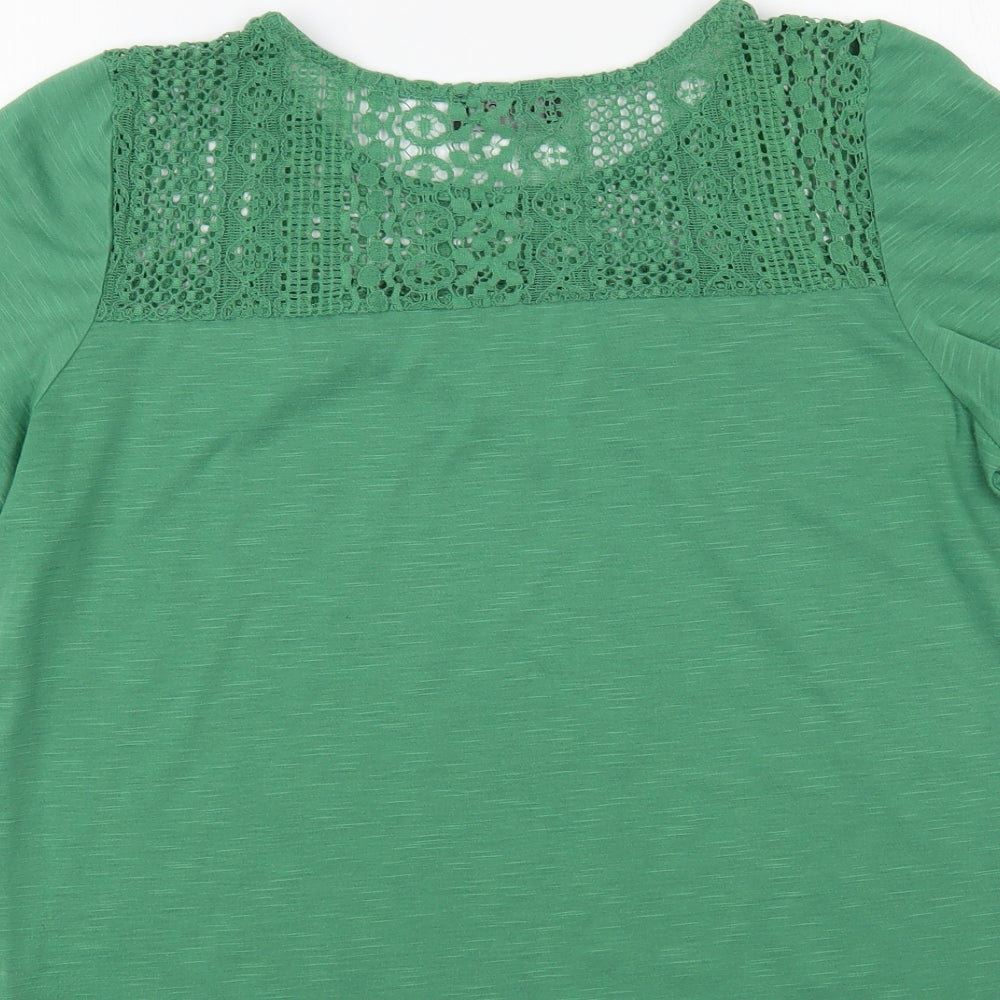 Klass Womens Green Polyester Basic Blouse Size L Boat Neck - Lace Detail