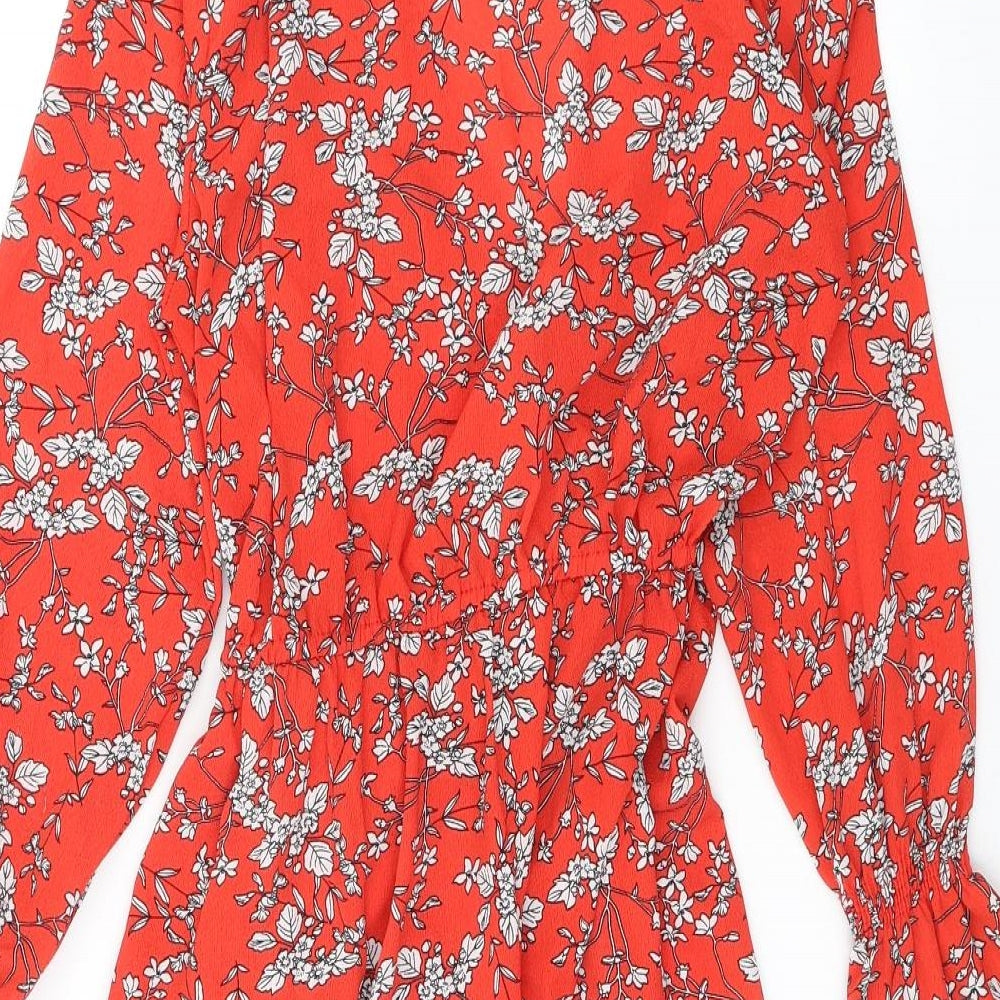 Jubylee Womens Red Floral Polyester Wrap Dress Size S V-Neck Pullover - Poet Sleeve