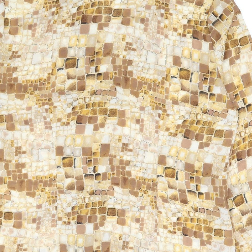 Fosby Womens Beige Geometric Polyester Jersey Blouse Size M Collared