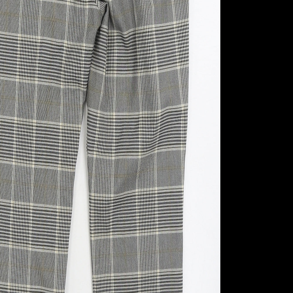 H&M Womens Grey Plaid Polyester Trousers Size 8 L26 in Regular Zip