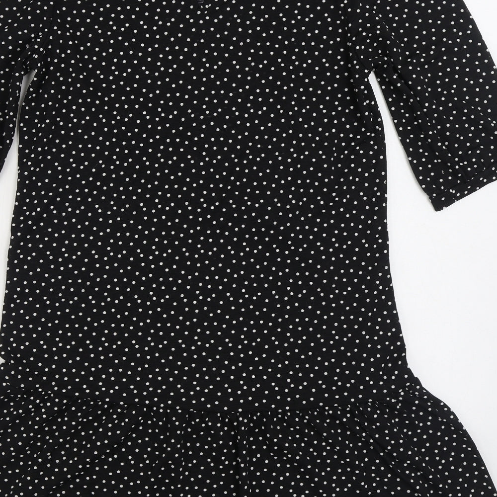 New Look Womens Black Polka Dot Polyester Fit & Flare Size 12 Round Neck Button