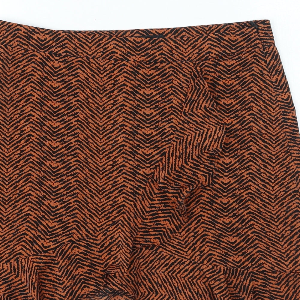 Missi London Womens Orange Animal Print Polyester Mini Skirt Size 12 Zip