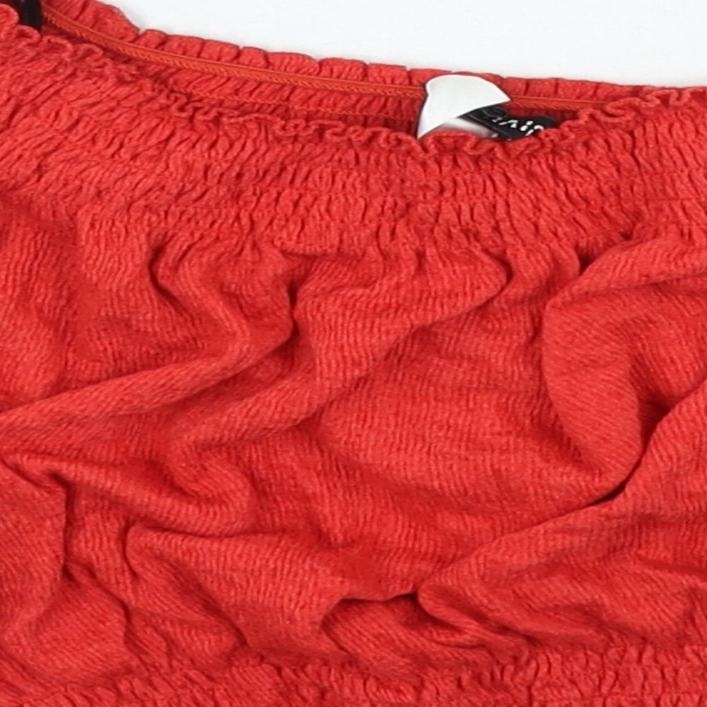 H&M Womens Red Polyester Cropped T-Shirt Size L Off the Shoulder