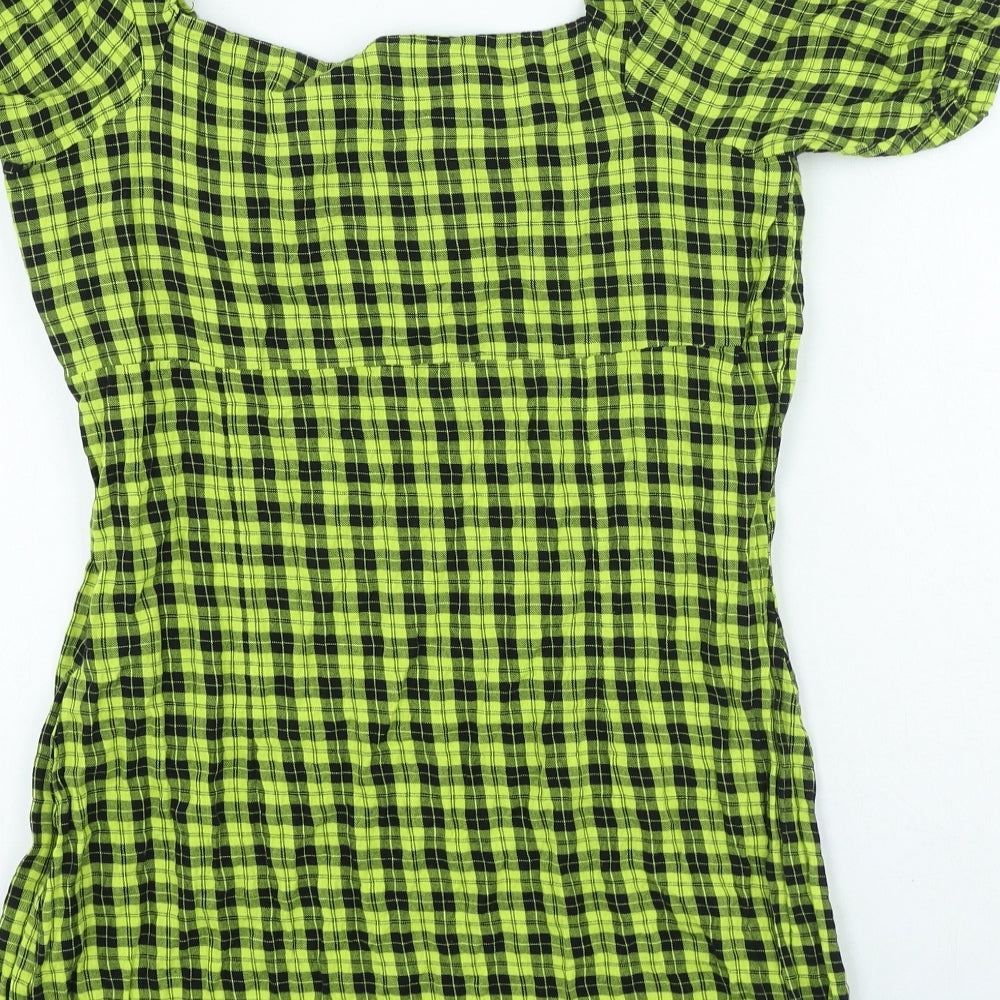 Noisy May Womens Yellow Plaid Cotton Bodycon Size L Sweetheart Zip