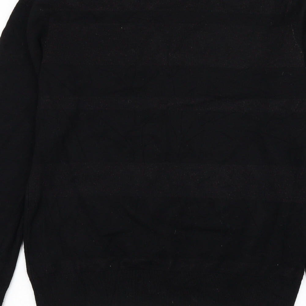 Mud Flower Womens Black Round Neck Striped Viscose Pullover Jumper Size S